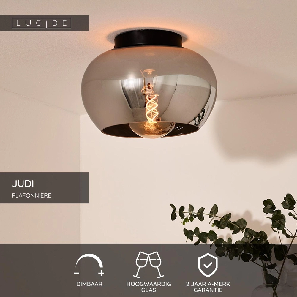 Ceiling lamp Judi black with smoke glass Lucide 5411212451002