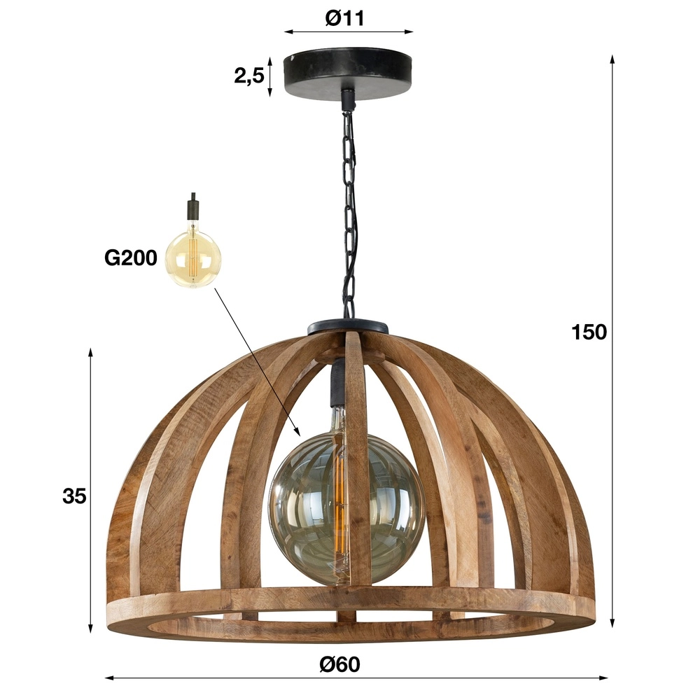 Wooden dining table pendant lamp Orba Ø 60cm - E27 Lyora 8716803513211