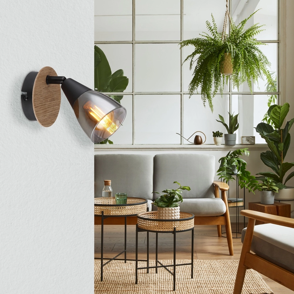 Wall lamp Mubby black with wood look Globo 9007371457854