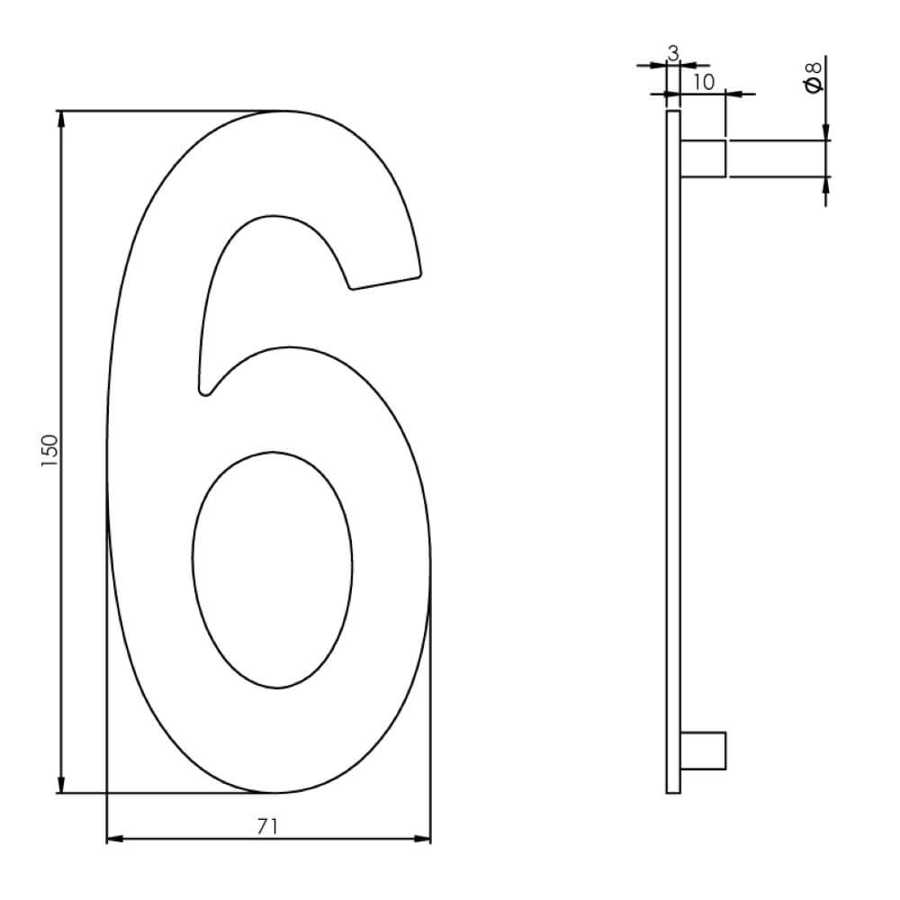 House number 6 Numbra 15cm stainless steel Intersteel 8714186058343