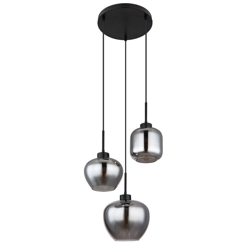 Design pendant lamp Matt 3-light black with smoke glass Globo 9007371448258