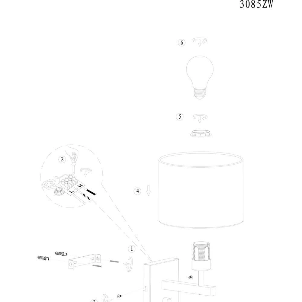 Wall lamp Stang with dimmer black and bamboo cap Steinhauer 8712746172089