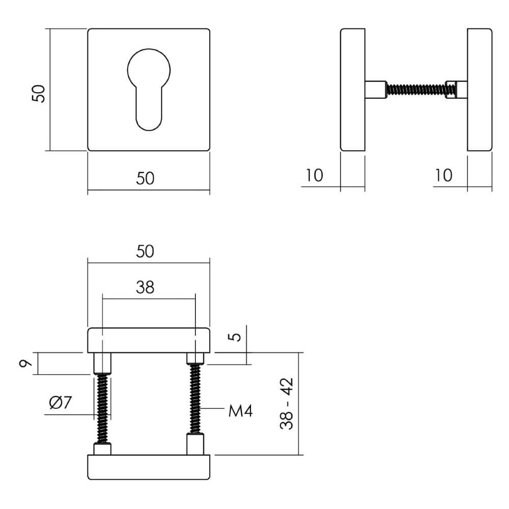 Set of 2 Cylinder Rosettes Tira Square Black Aluminum Intersteel 8714186653968