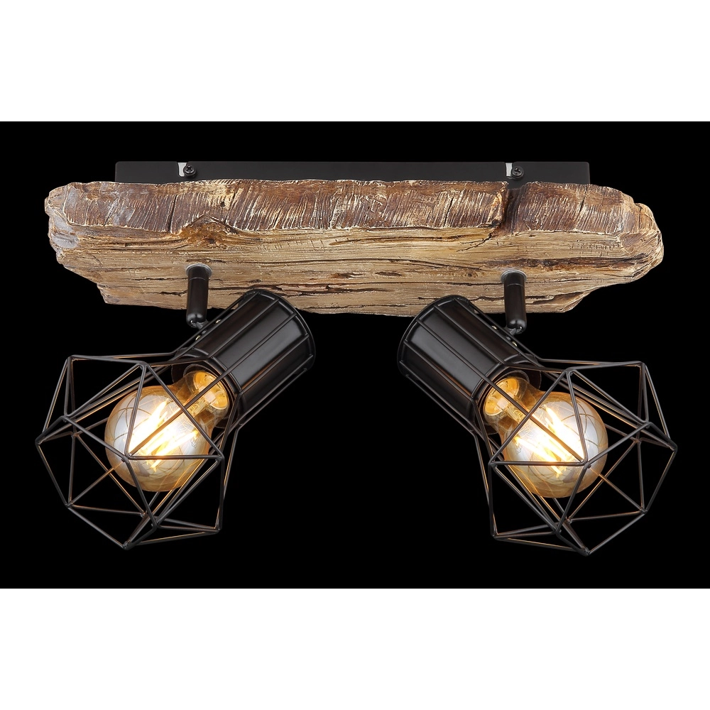 Ceiling lamp Priska 2-light black with wood Globo 9007371442362