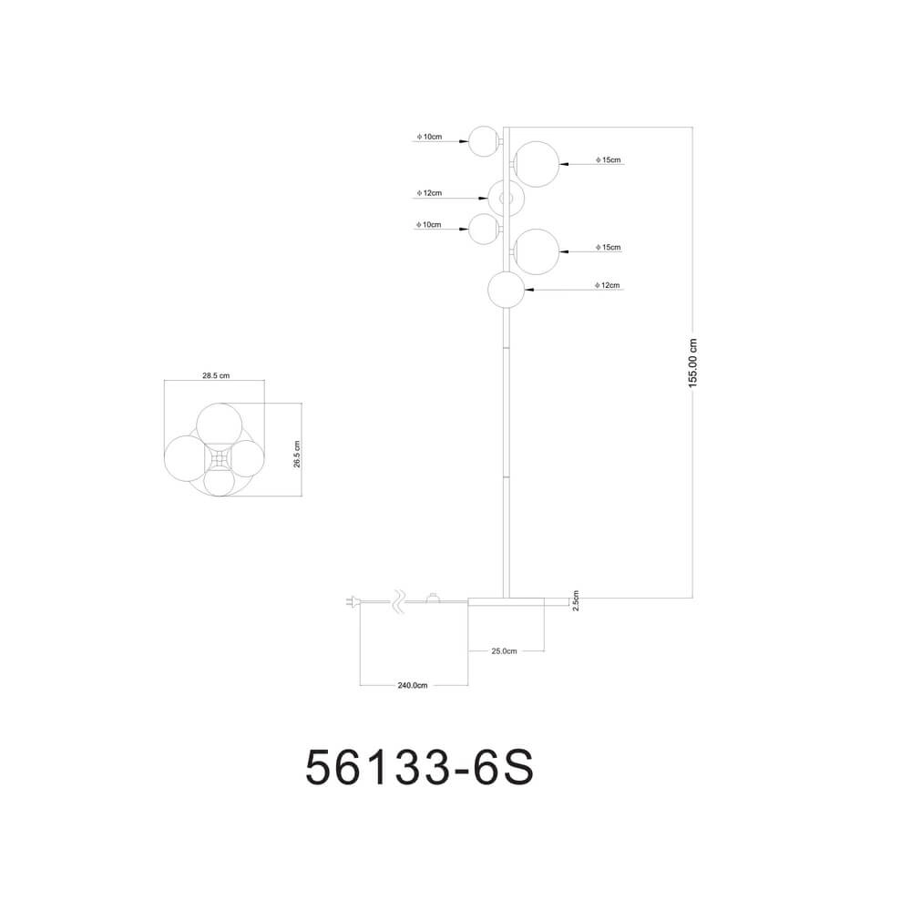 Black floor lamp Riha 6-light Globo 9007371417889
