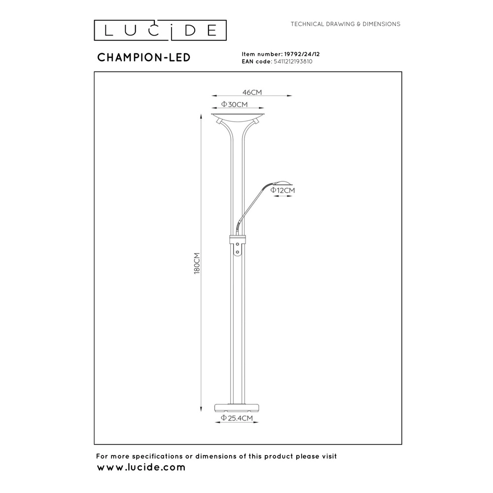 Reading lamp Champion-Led chrome Lucide 5411212193810