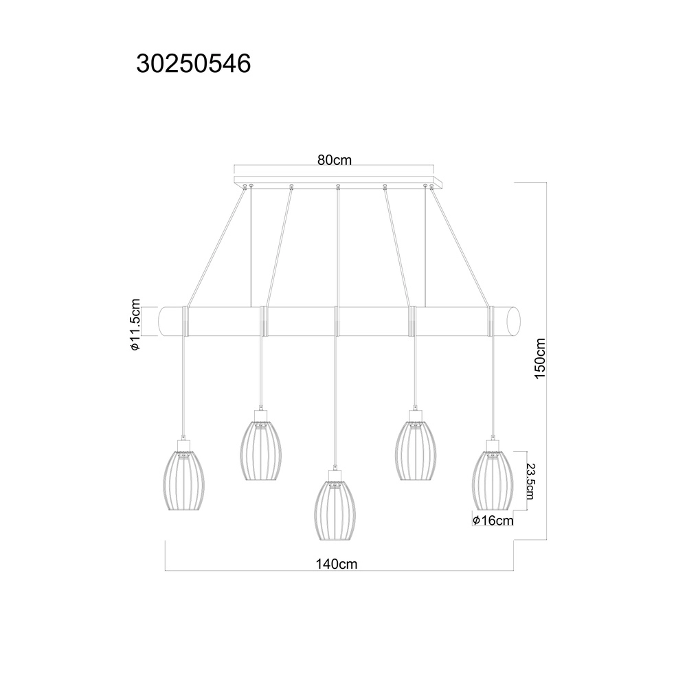 Country Pendant Lamp Berti 5-light wood with black Globo 9007371586325
