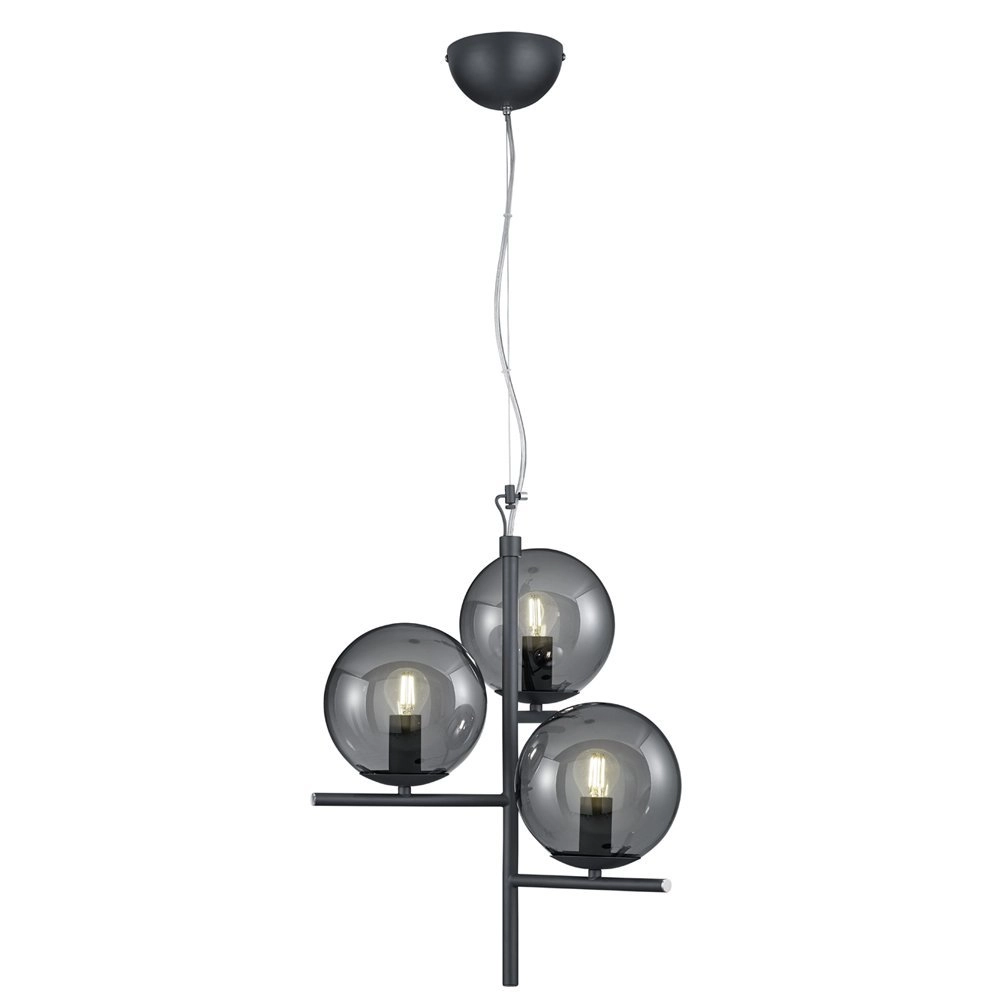 Pendant lamp Pure 3-light black with smoke glass Trio 4017807433067