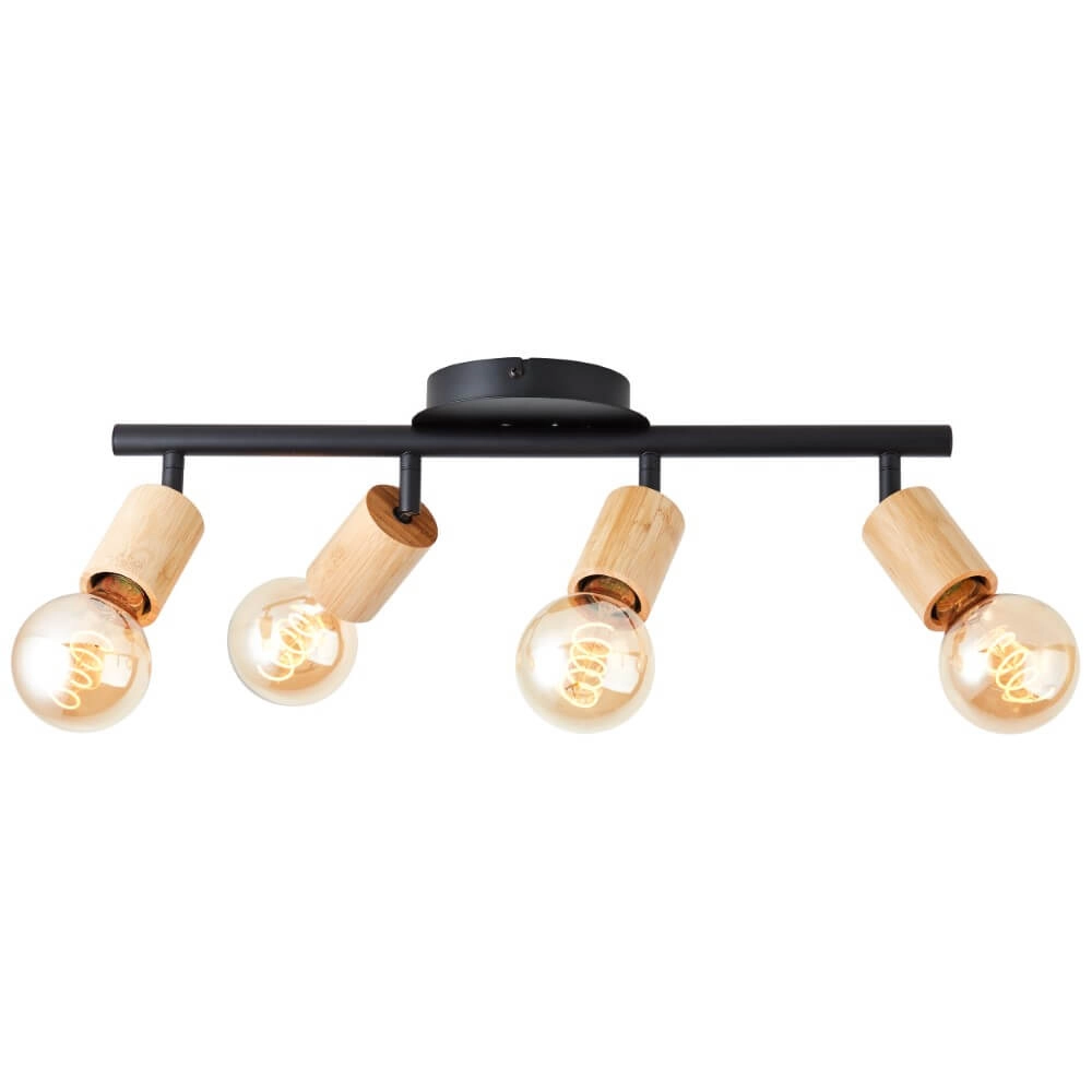 4-light ceiling lamp Tiffany black with wood