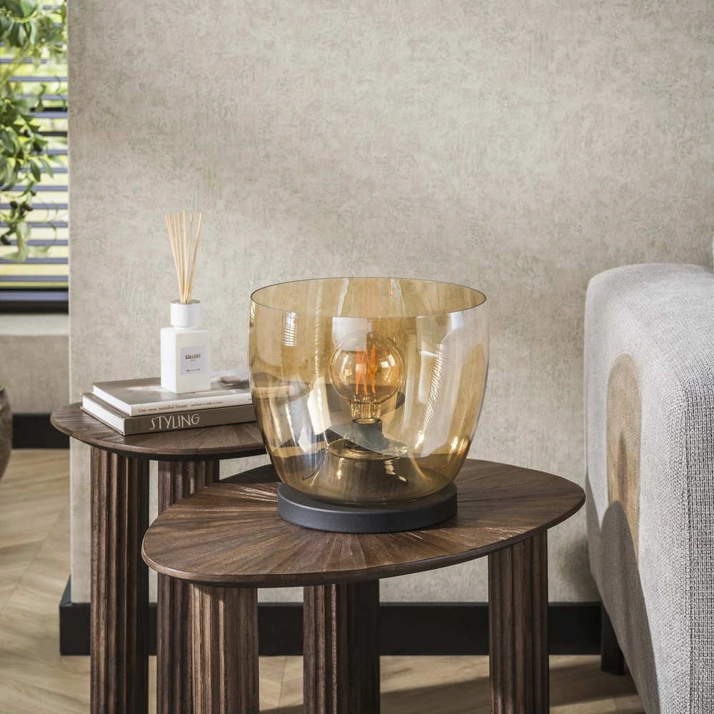 Floor lamp amber glass UP Ø 29cm - 27cm high Lyora 8716803512580