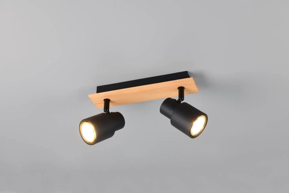 2-light ceiling lamp Pierre black with wood Trio 4017807638172