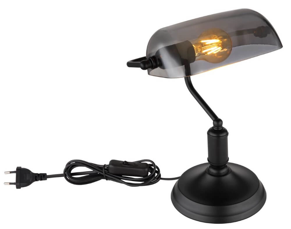 Black desk lamp Antique with smoke glass Globo 9007371457779
