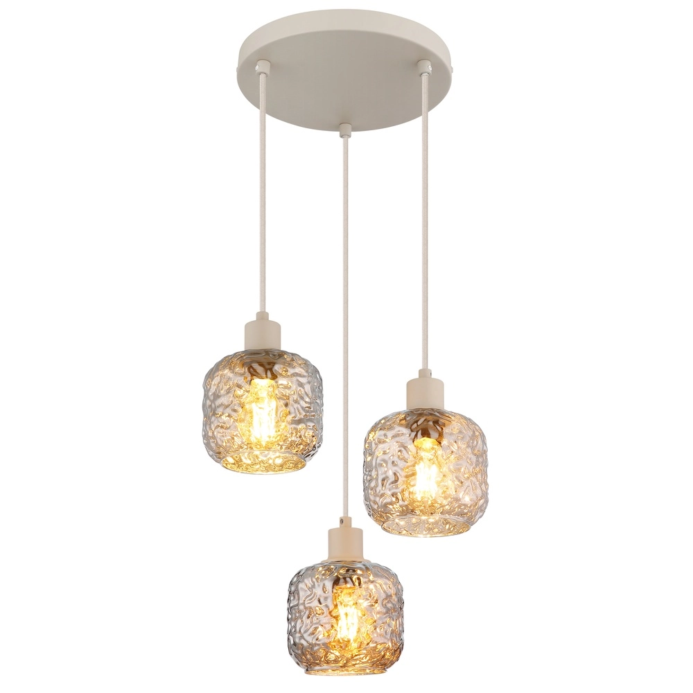 Pendant lamp Antonio 3-light round sand brown