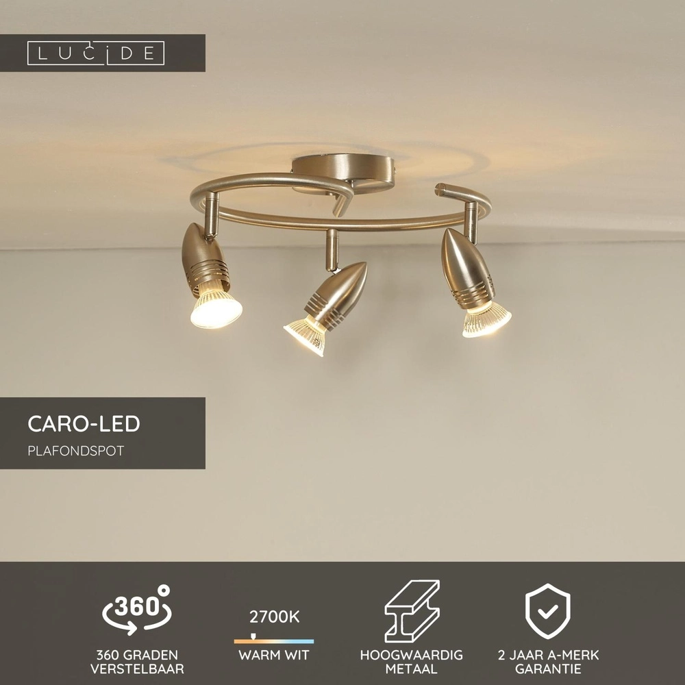 Ceiling spotlight Caro-Led 3-light matt chrome Lucide 5411212133427