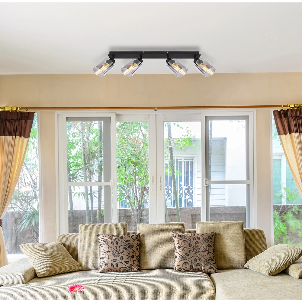 Ceiling lamp Hadera 4-light black with smoke glass Globo 9007371431229