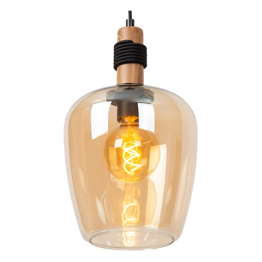 Pendant lamp Ilona Ø 22cm black with amber glass Lucide 5411212452665