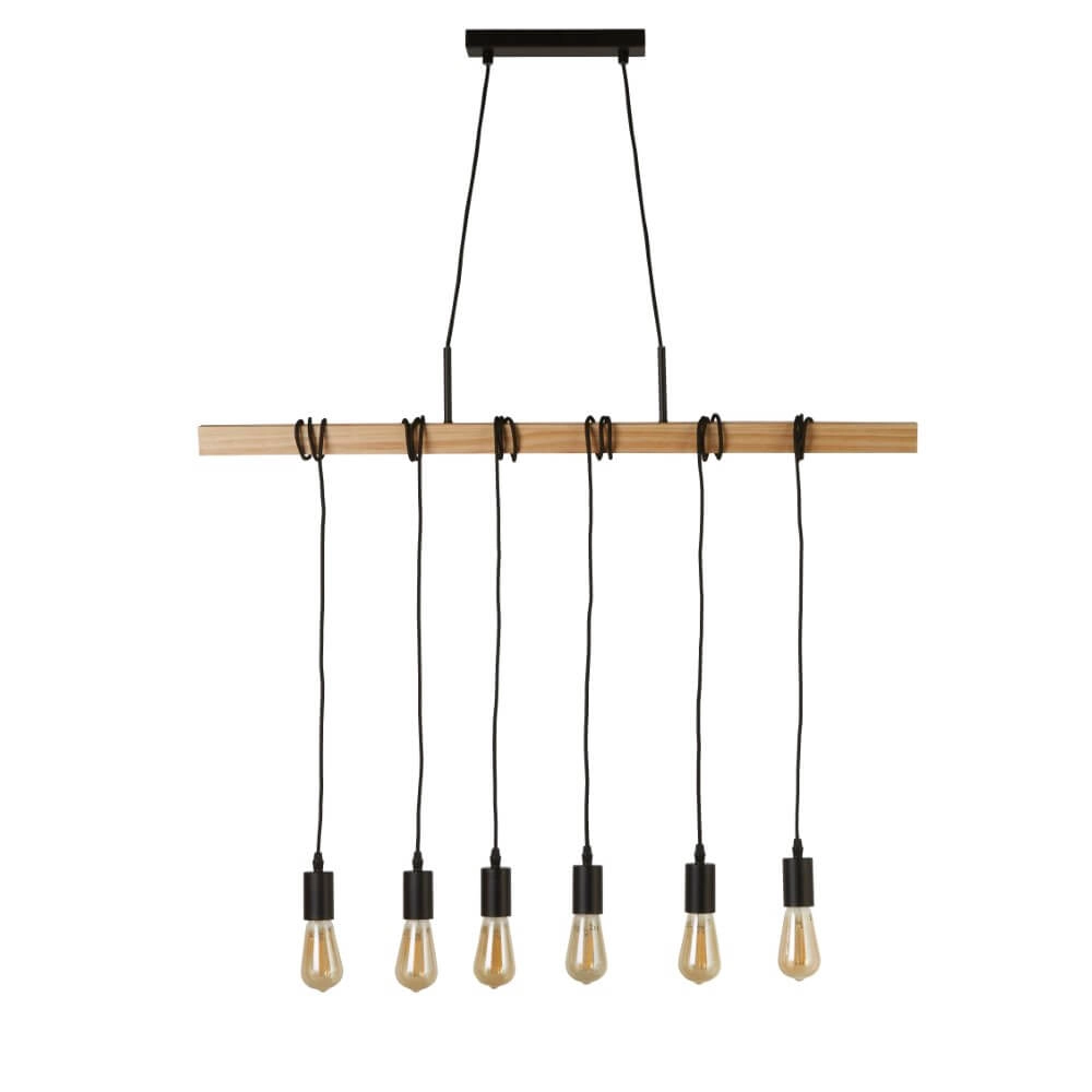 6-light pendant lamp Woody with wood Searchlight 5053423206417