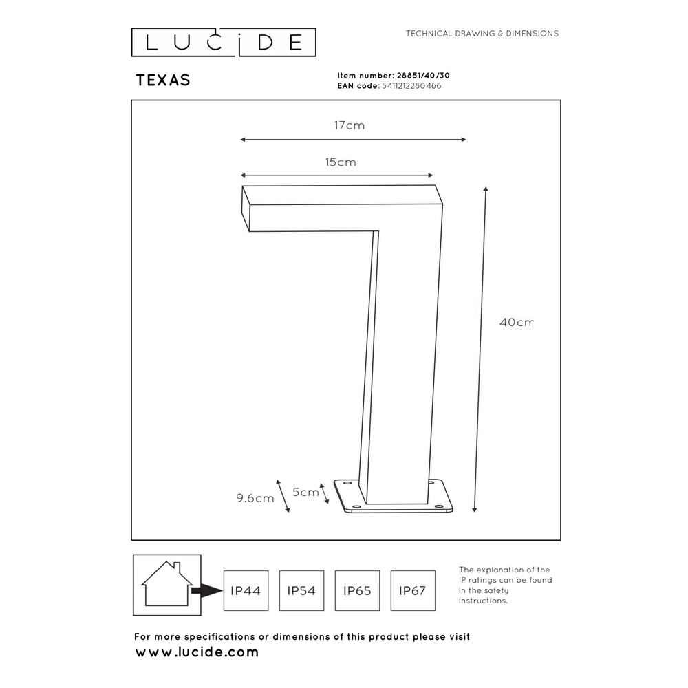 Pedestal lamp Texas 40cm anthracite Lucide 5411212280466