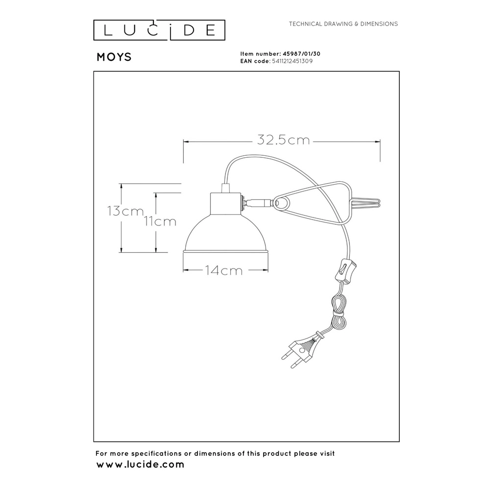 Clamp light Moys Black Lucide 5411212451309