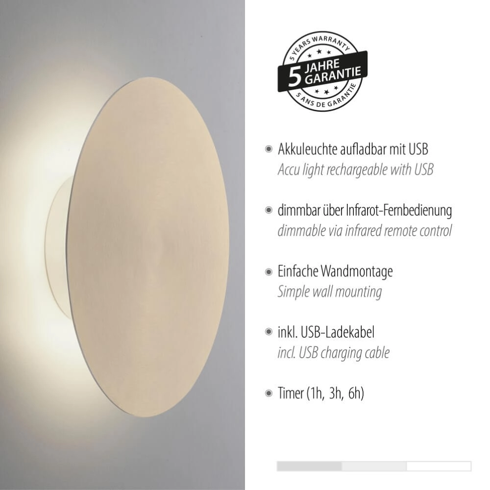 Design wall lamp Akku Puntua Ø 25cm brass Paul Neuhaus 4012248372524
