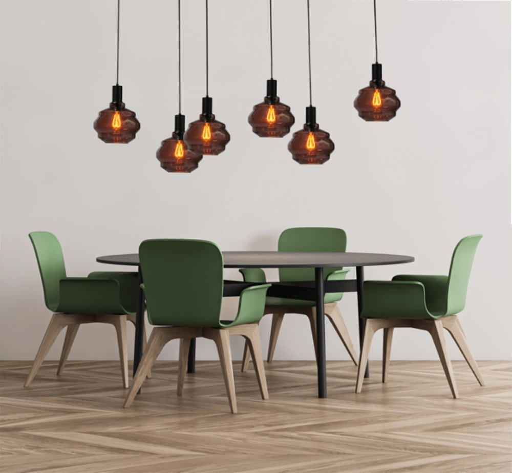 6-light hanging lamp - black - Porto with Ball red glasses Masterlight 8718121270456