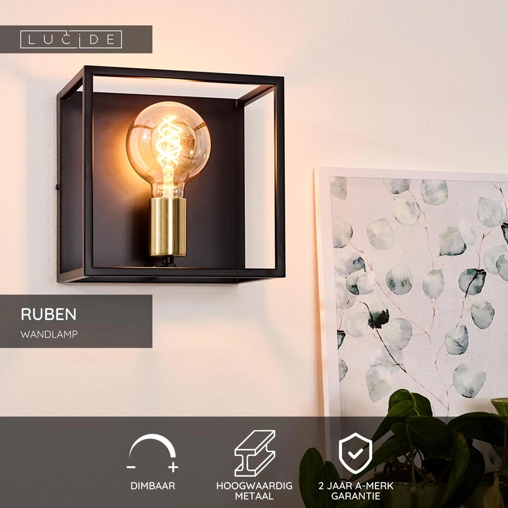 Wall lamp Ruben Black Lucide 5411212000170