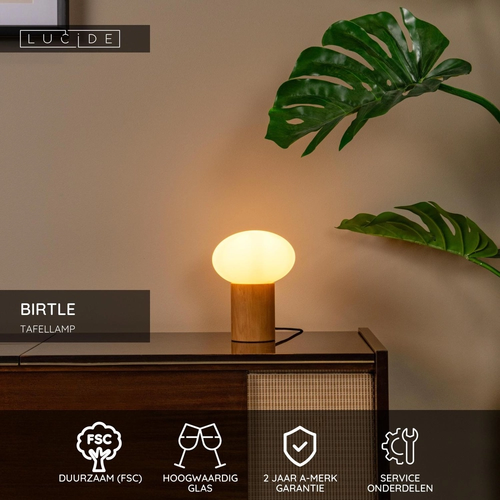 Scandinavian table lamp Birtle wood with white Lucide 5411212051721