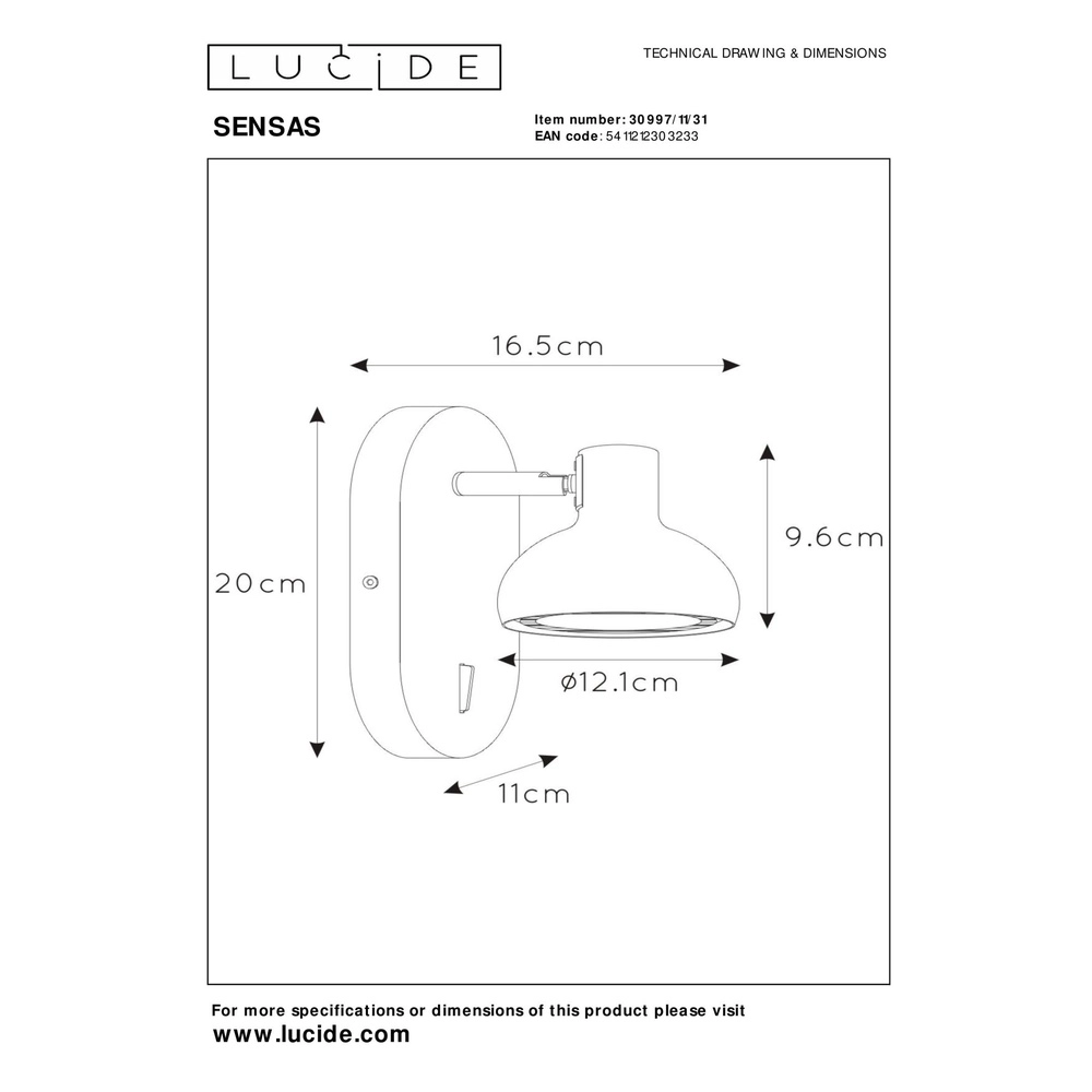 Bedside lamp Sensas white design GU10 ES111 Lucide 5411212303233