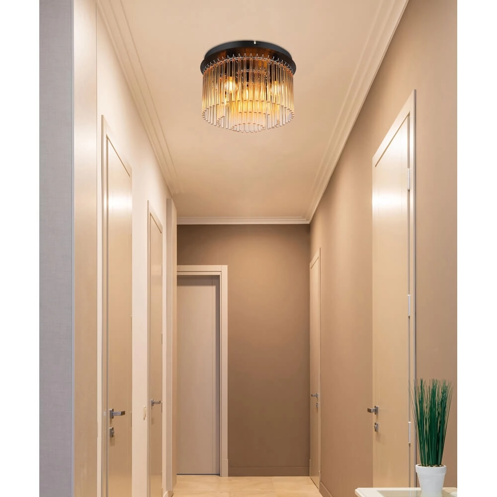 Black ceiling lamp Gorley with amber glass Ø 32cm Globo 9007371475001