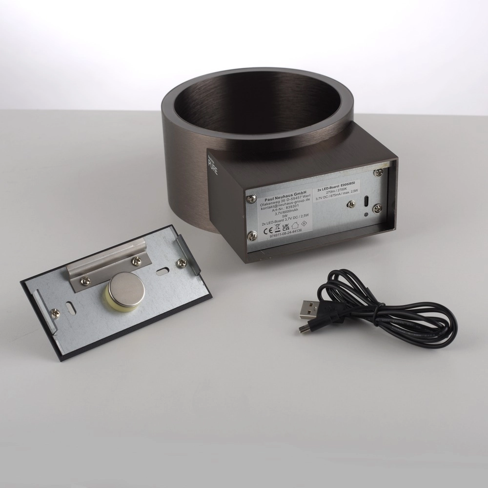 Rechargeable wall lamp Pure Akku Clipse Dark brown brushed Paul Neuhaus 4012248393017