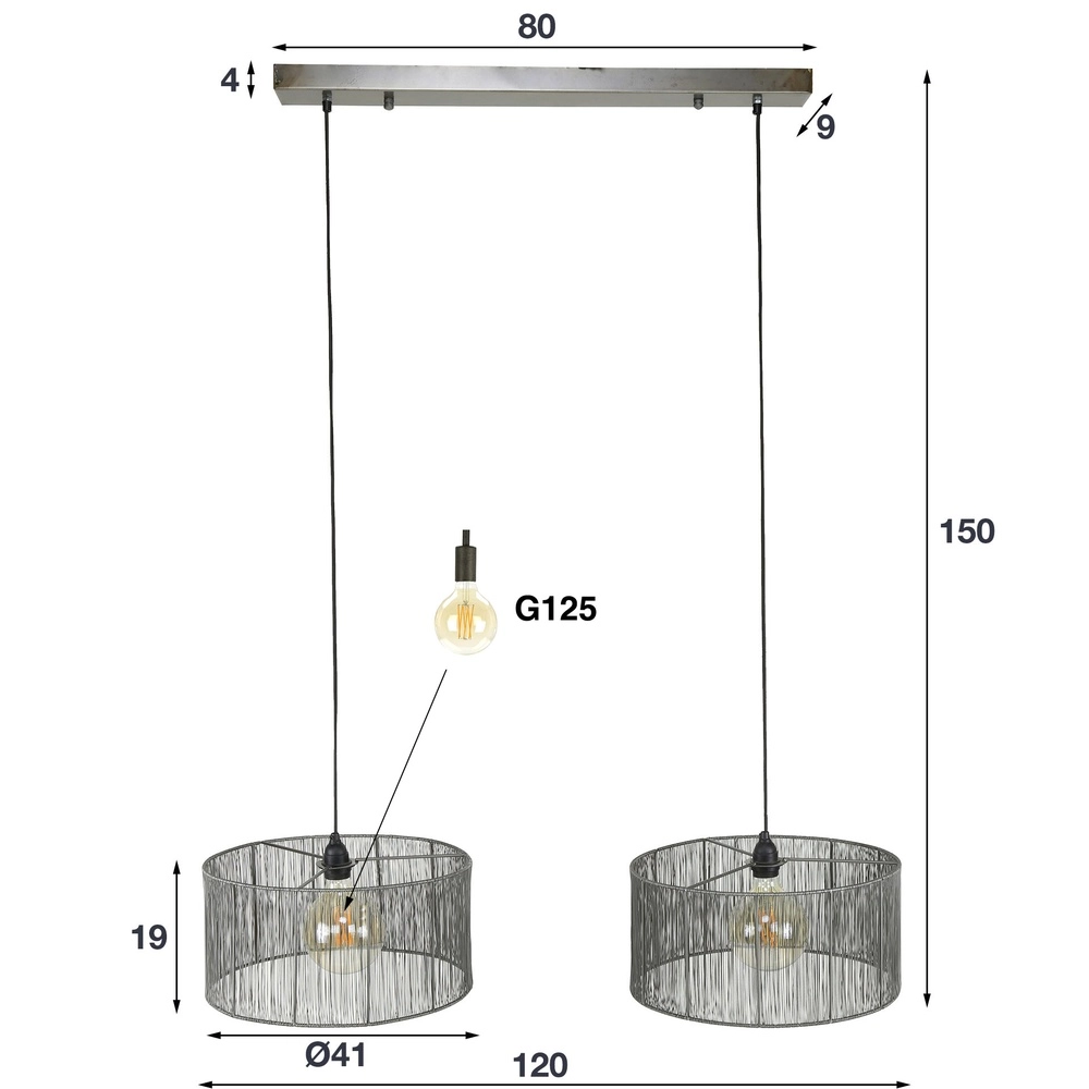 Metal Wire Pendant Lamp Stringshade Ø 41cm - 2-lights Lyora 8716803511477