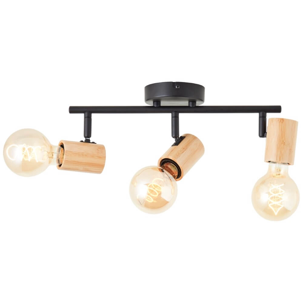 Ceiling light Kerry 3-light black with wood Brilliant 4004353409035