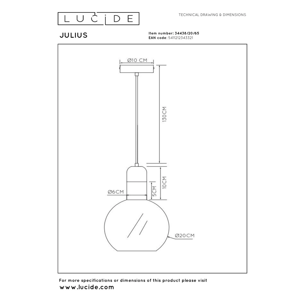 Pendant lamp Julius Ø 20cm smoke glass Lucide 5411212343321