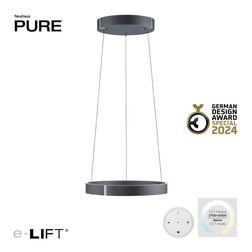 Round hanging lamp Pure E-Clipse gray Ø 50cm Paul Neuhaus 4012248372319