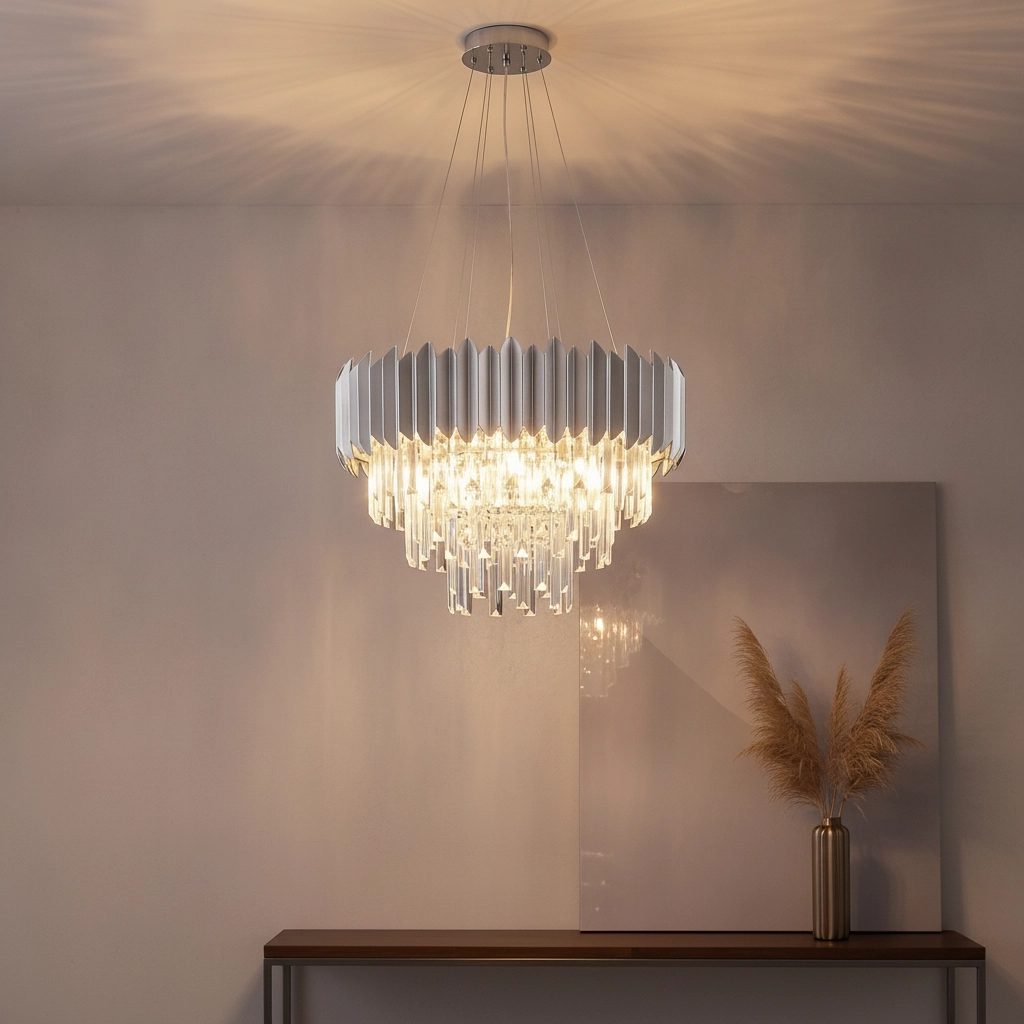Pendant lamp Magnolia chrome and crystal Ø 50cm