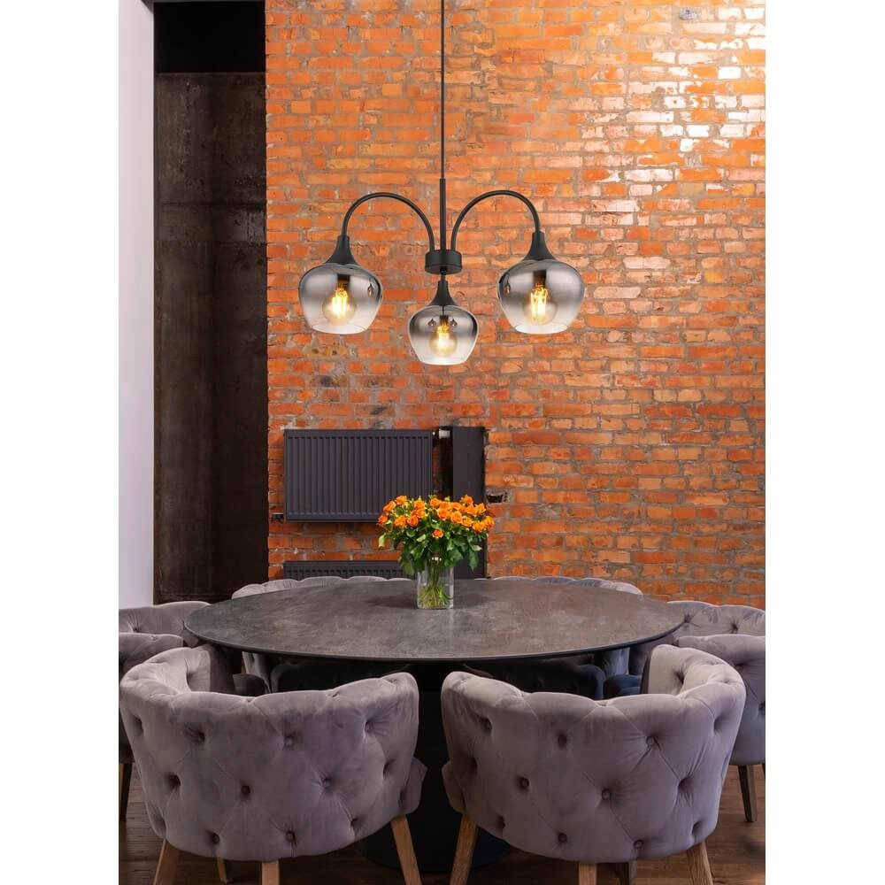 3-light pendant lamp Maxy black with smoke glass Globo 9007371468188