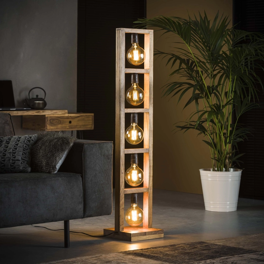 Wooden floor lamp Modulo 5x E27 - Solid acacia