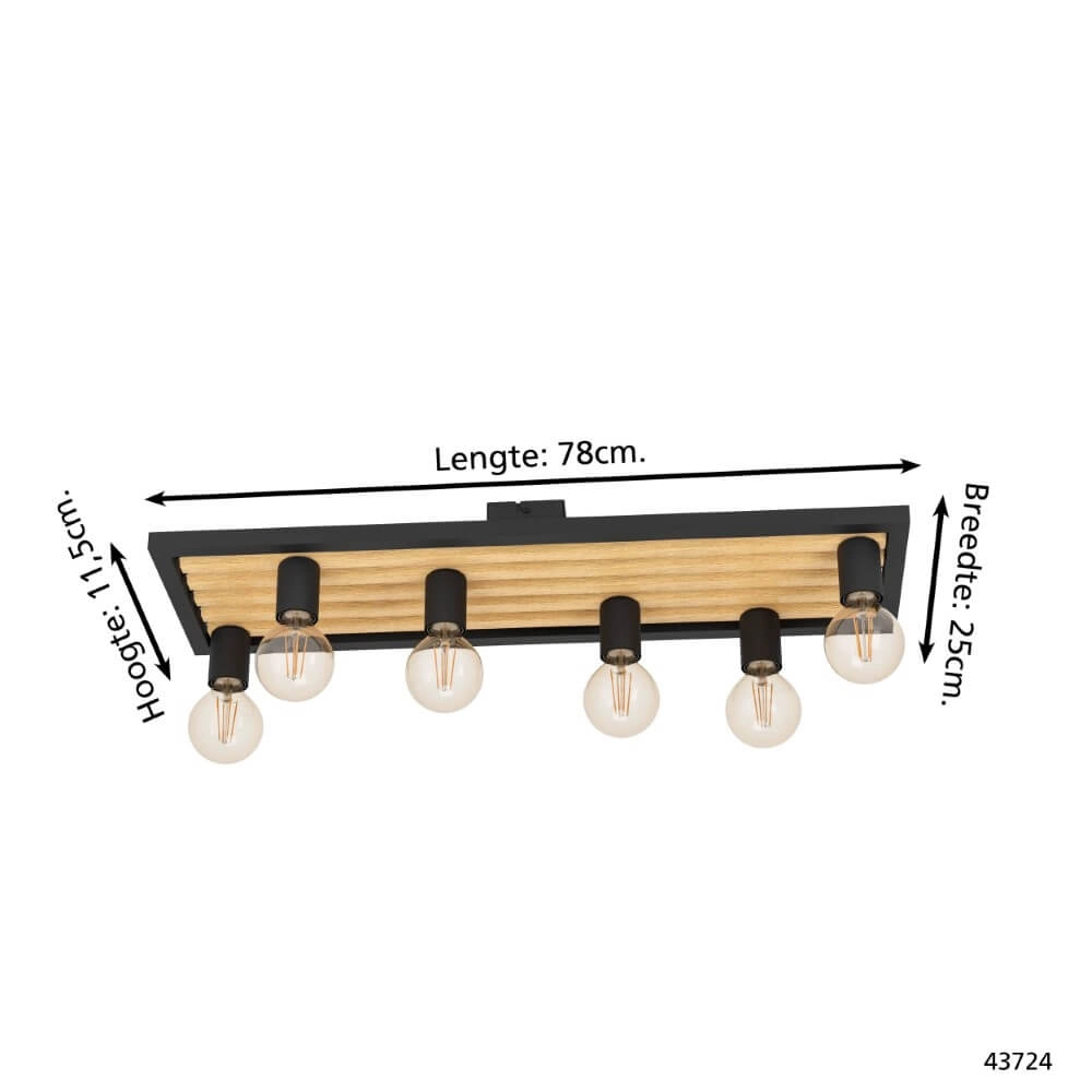 6-light ceiling lamp Consett black with wood Eglo 9002759437244