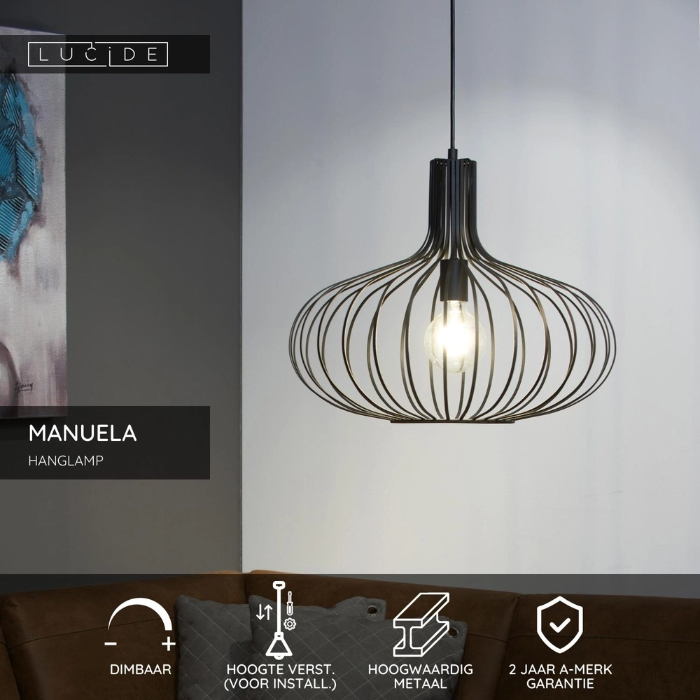 Pendant lamp Manuela Ø 50cm black Lucide 5411212782045