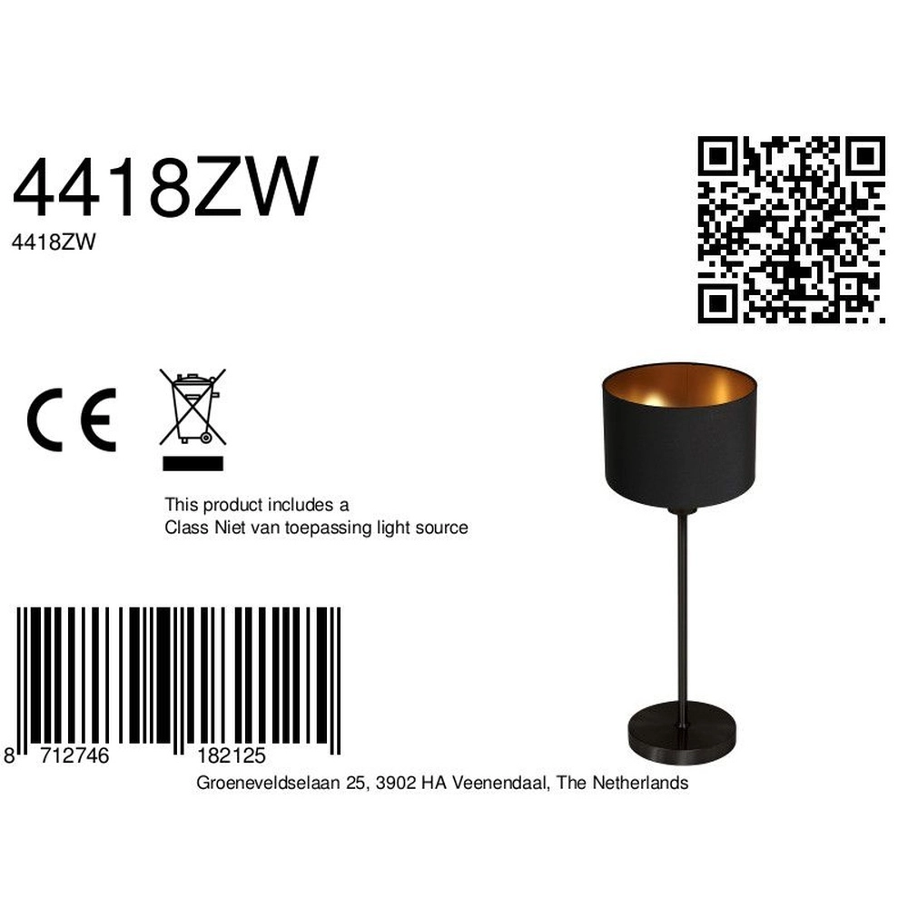 Black table lamp Noor with black hood Steinhauer 8712746182125