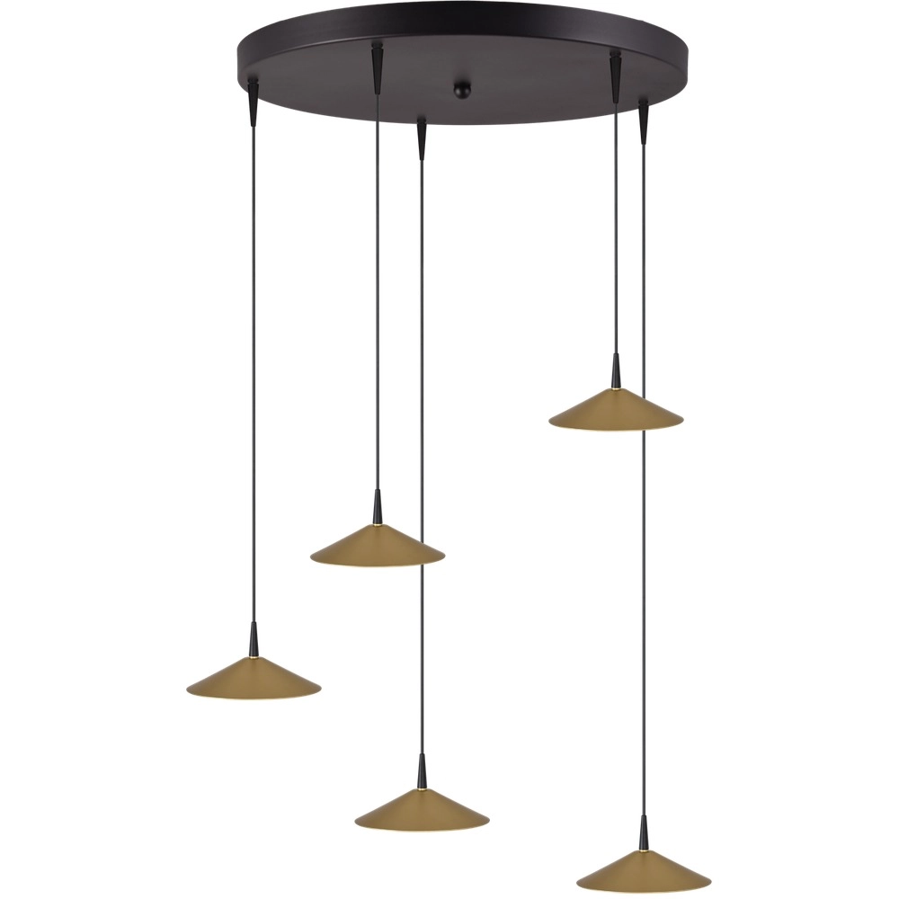 5-light pendant lamp Ceppo black with gold Ø 18cm round