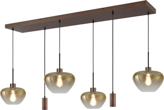 6-light pendant lamp Genua brown with gold glass and pendants