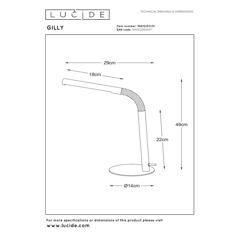 Desk lamp Gilly white Lucide 5411212361097