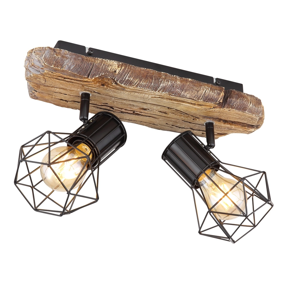 Ceiling lamp Priska 2-light black with wood