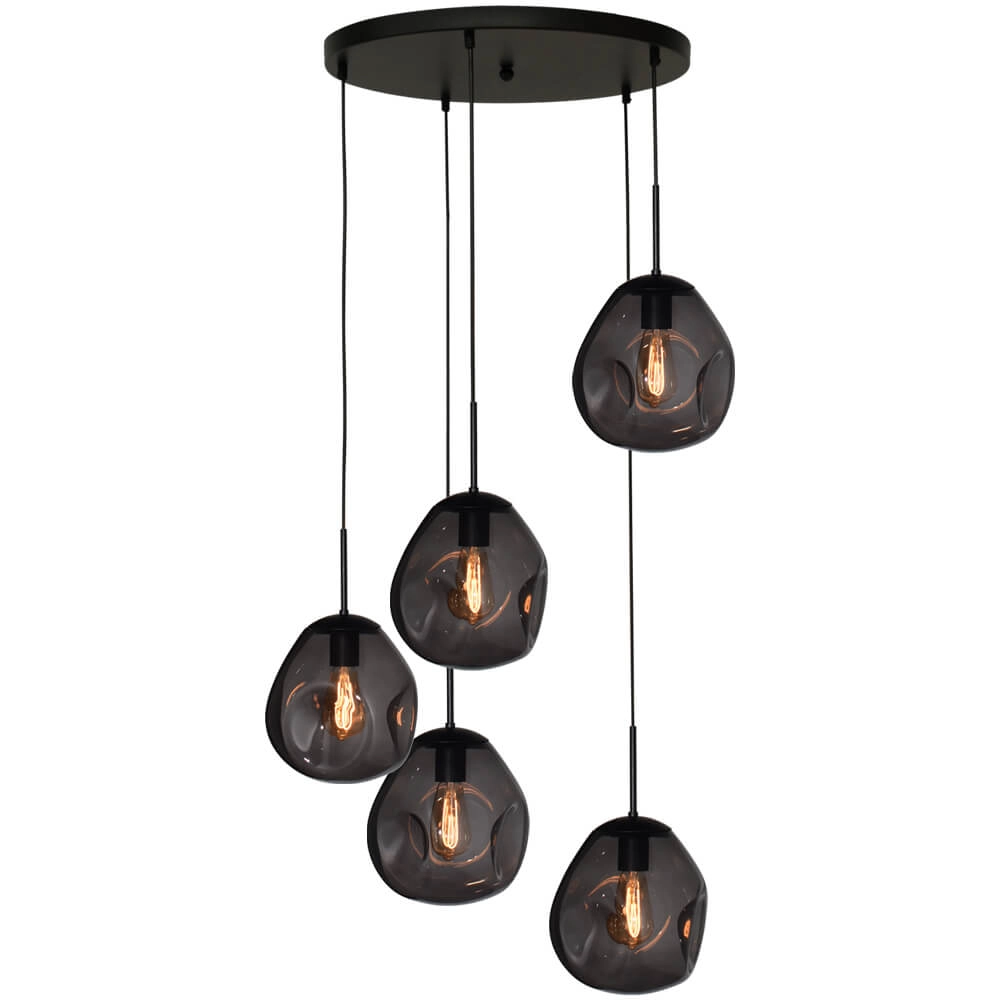 Vide hanging lamp Lava 5x smoke glass Ø 24cm