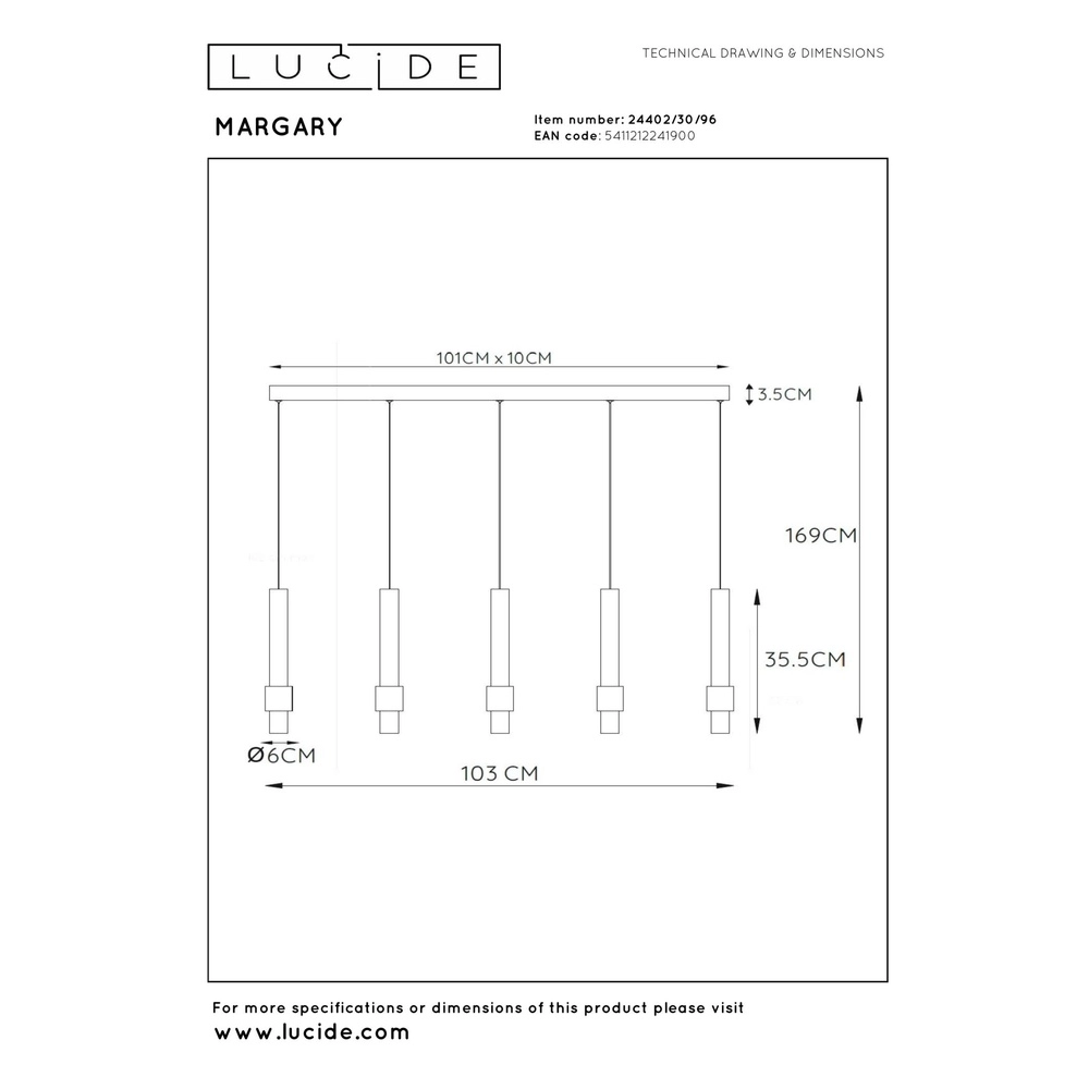 Sleek pendant lamp Margary 5-light coffee brown Lucide 5411212241900