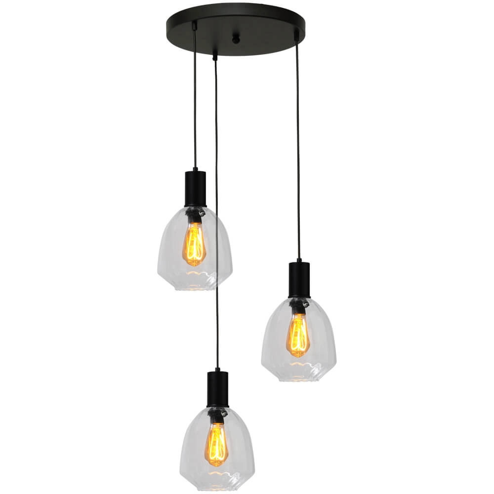 3-light loft hanging lamp - black - Porto with Nicolette clear lenses