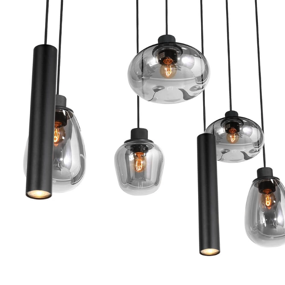 Dining table hanging lamp Reflexion black with smoked glass Steinhauer 8712746172959