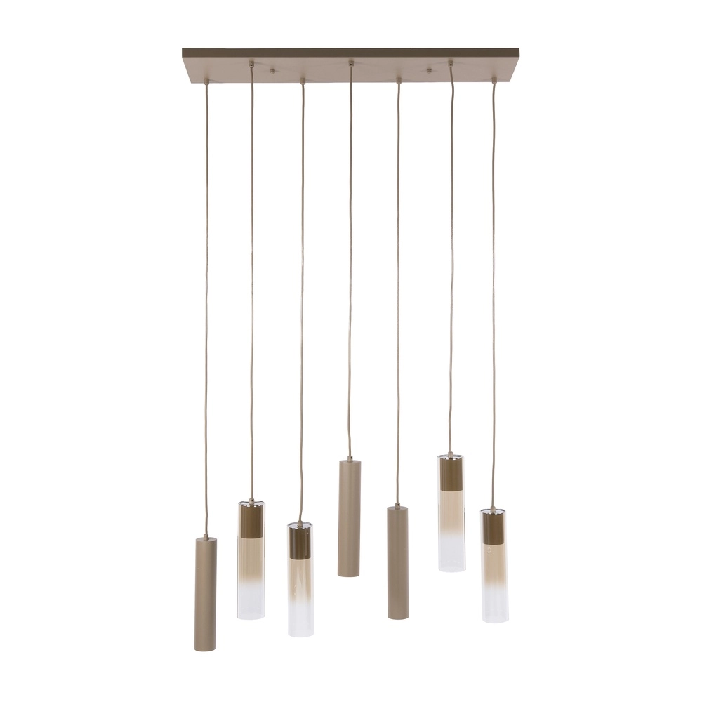 Strakke hanglamp Lungo zand bruin 7-lichts Lyora 8716803514898