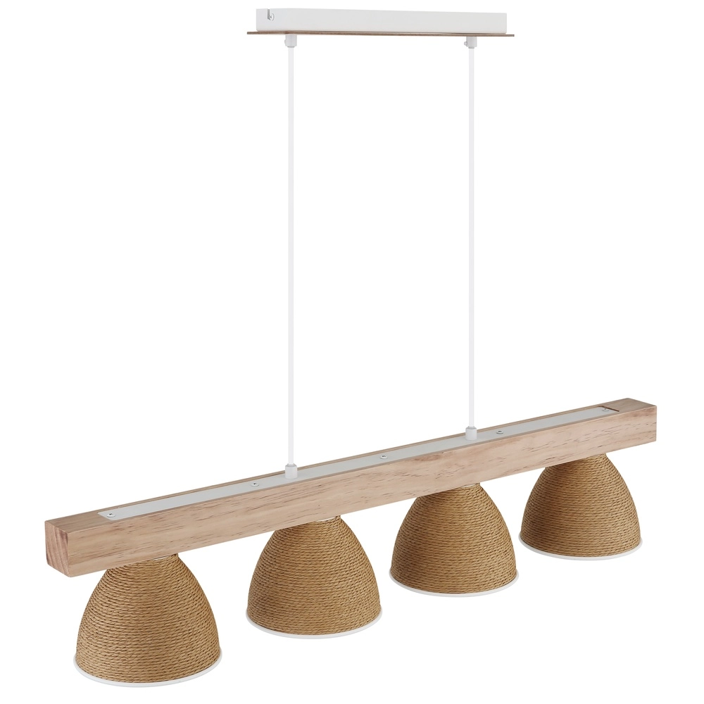 Pendant lamp Lyndon 4-light white with rattan Globo 9007371583904